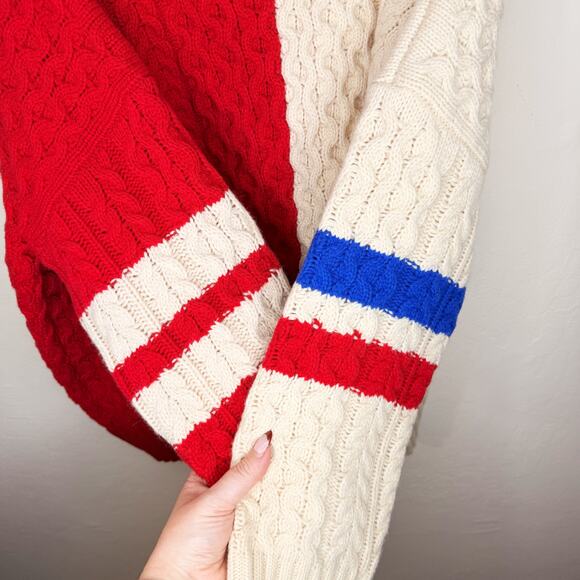 Charles Jeffrey Loverboy Off White Red College Cricket Cable Knit Wool Sweater - Picture 6 of 15